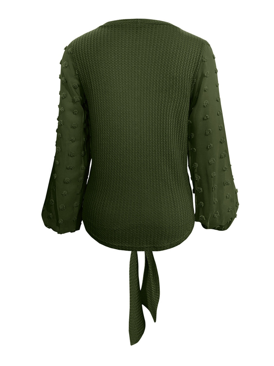 Tied Swiss Dot V-Neck Long Sleeve Blouse - Luxe4Everyday Army Green / S Shirt