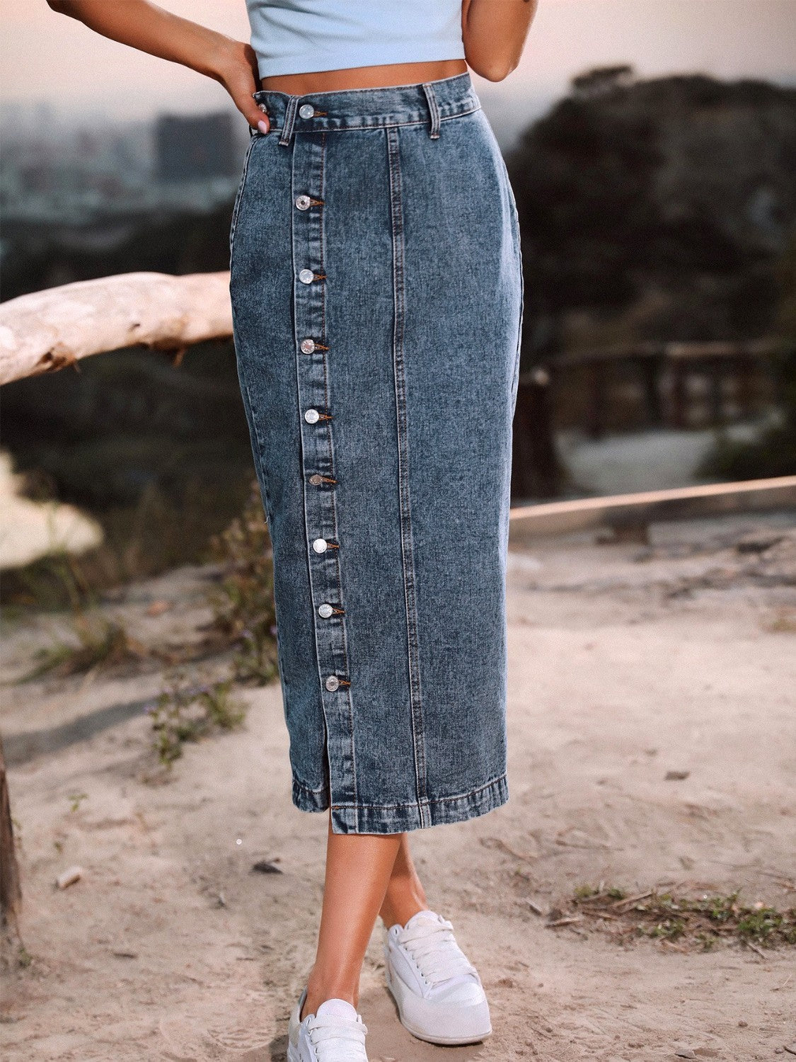 Button Down Denim Skirt - Luxe4Everyday Skirts