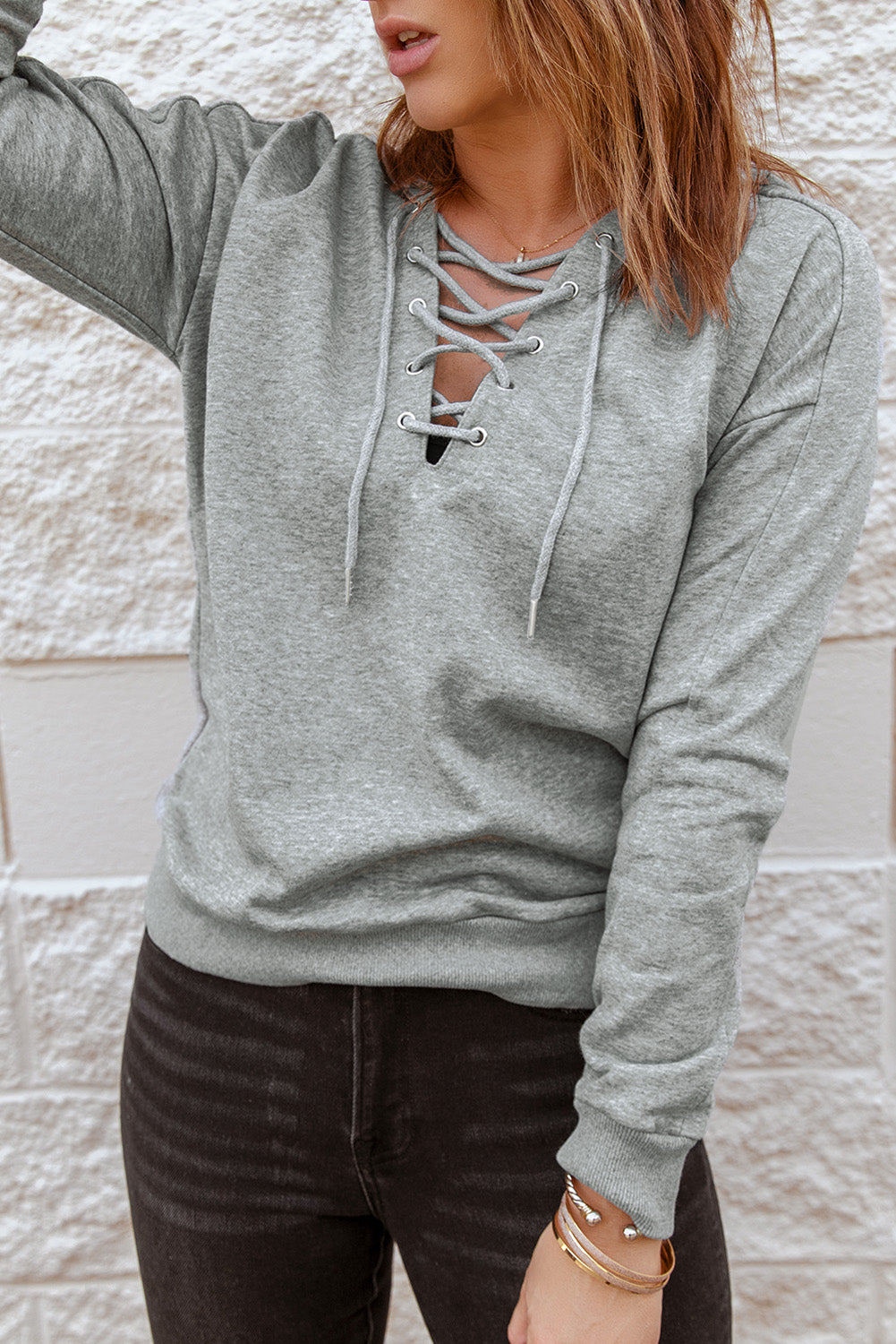 Lace-Up Dropped Shoulder Hoodie - Luxe4Everyday Light Gray / S Hoodie