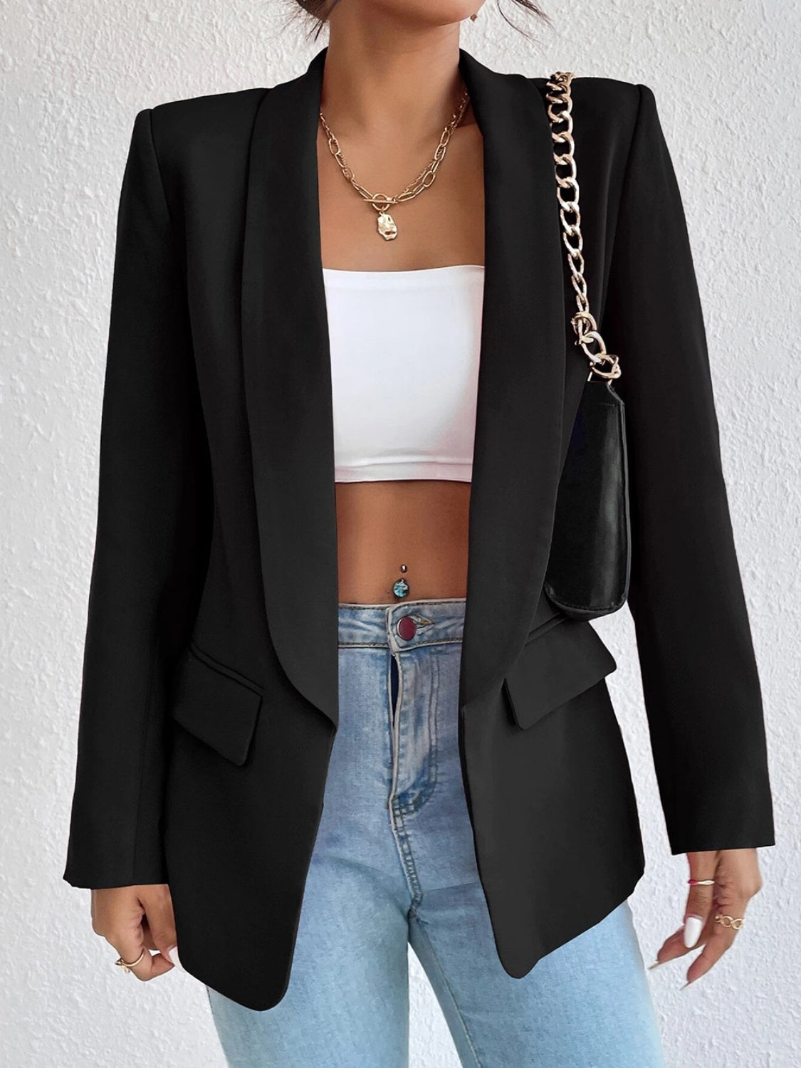 Shawl Collar Long Sleeve Blazer - Luxe4Everyday Black / S Blazer