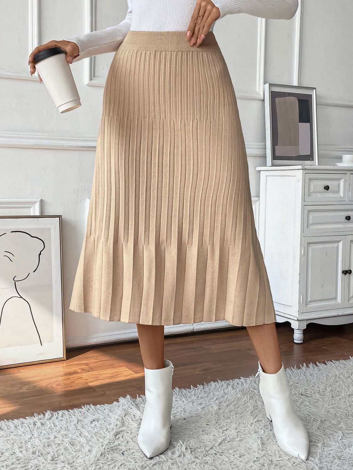 Perfee Pleated Midi Sweater Skirt - Luxe4Everyday Skirt