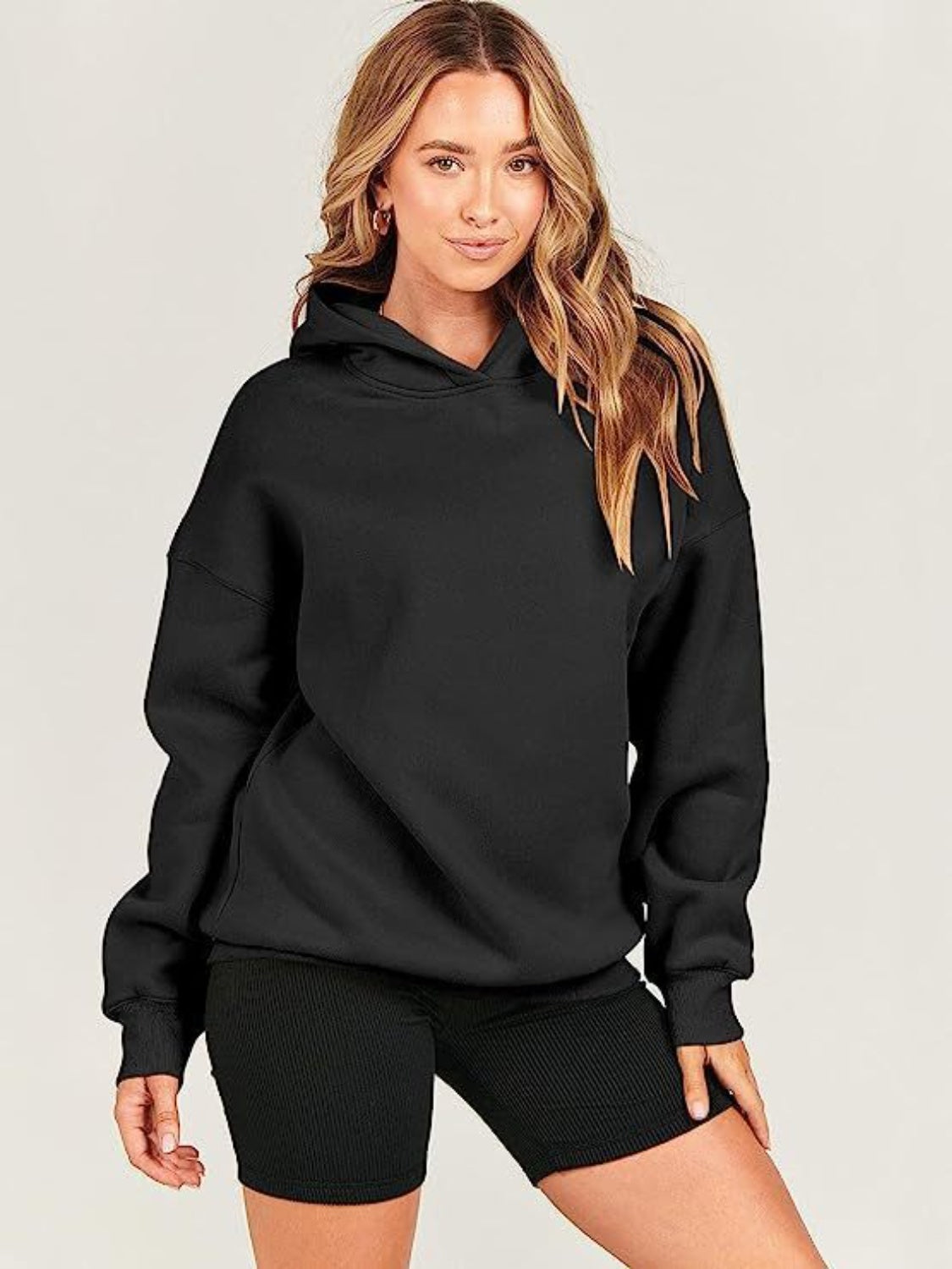 Dropped Shoulder Long Sleeve Hoodie - Luxe4Everyday Black / S Hoodie