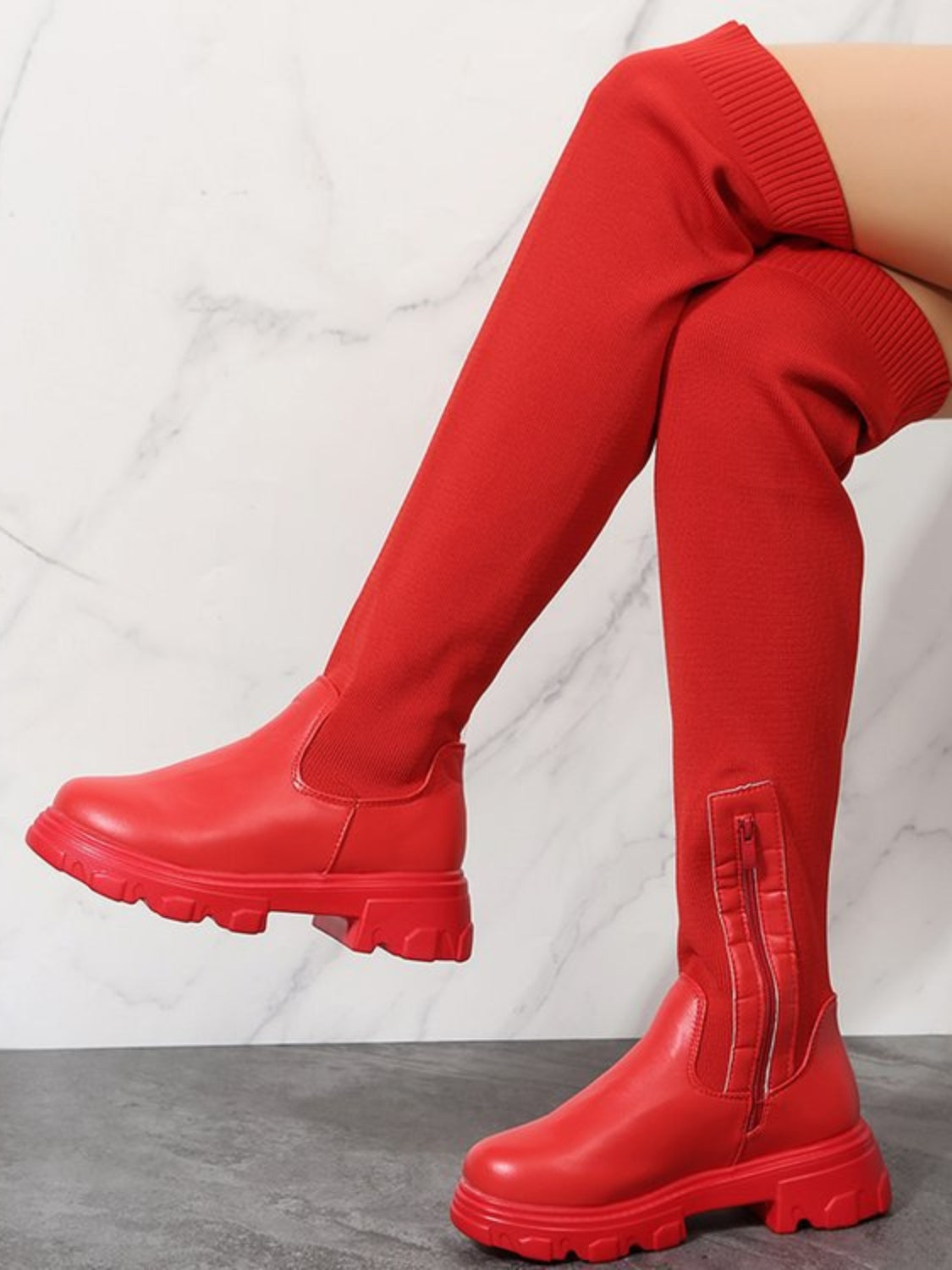 PU Leather Round Toe Platform Boots - Luxe4Everyday Red / 36(US5) Boots