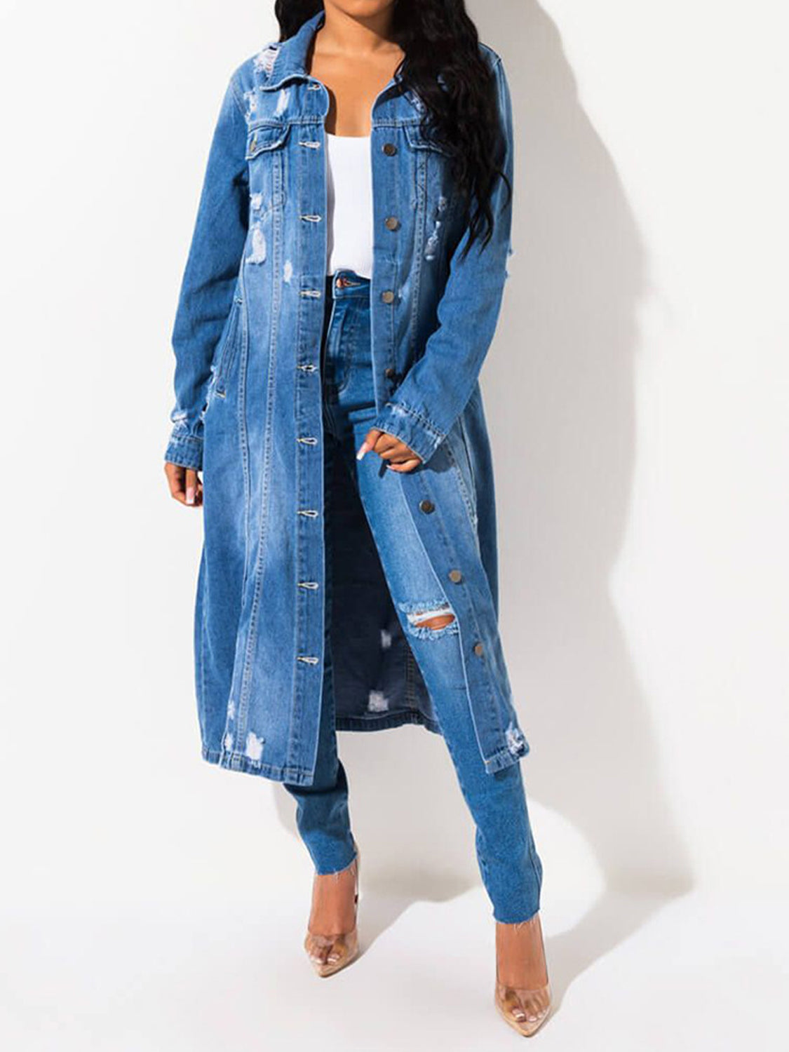 Long Sleeve Raw Hem Denim Jacket - Luxe4Everyday Medium / S Jacket