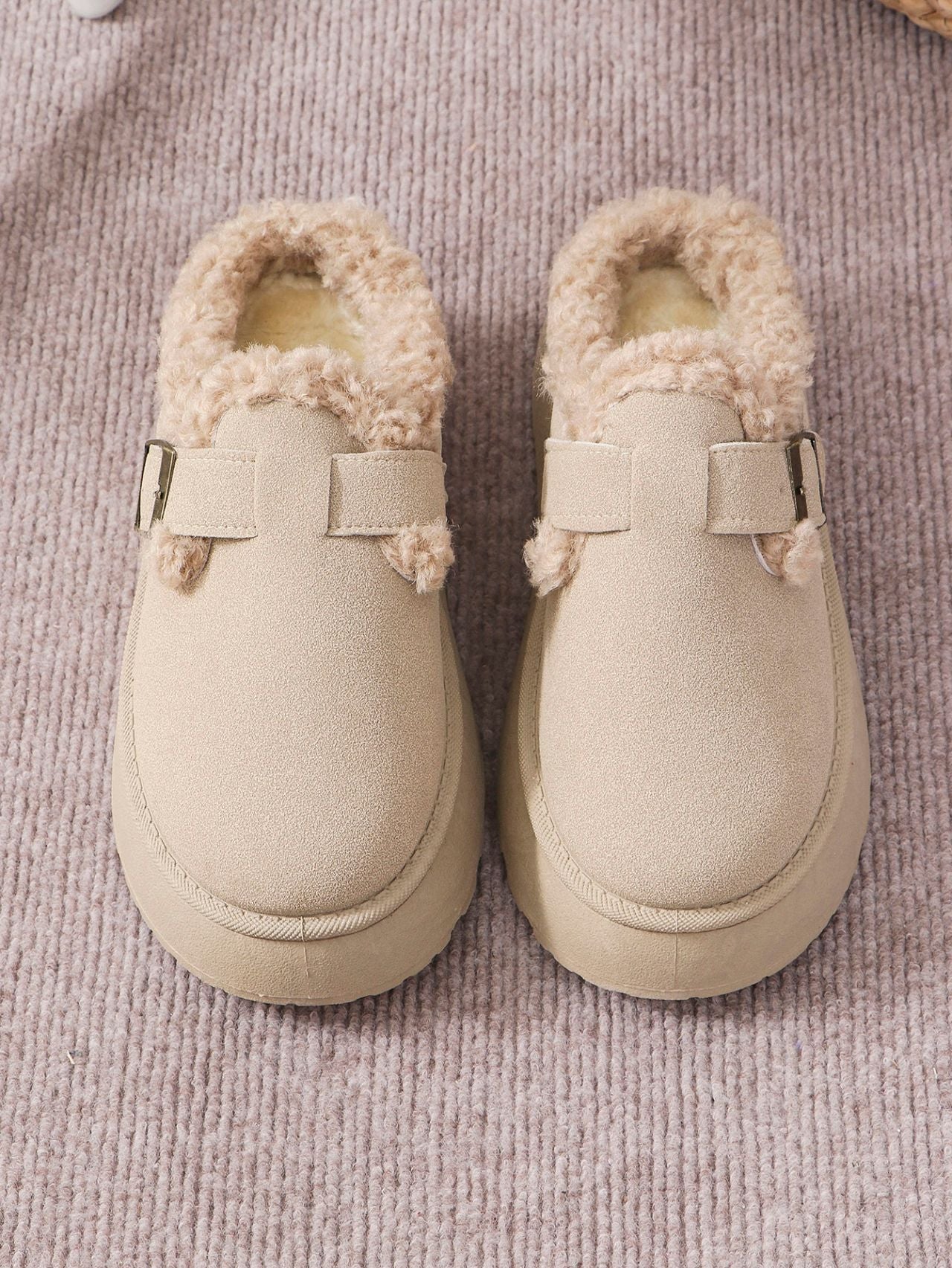 Thermal Fuzzy Buckle Platform Slippers - Luxe4Everyday Caramel / 36(US5) shoes