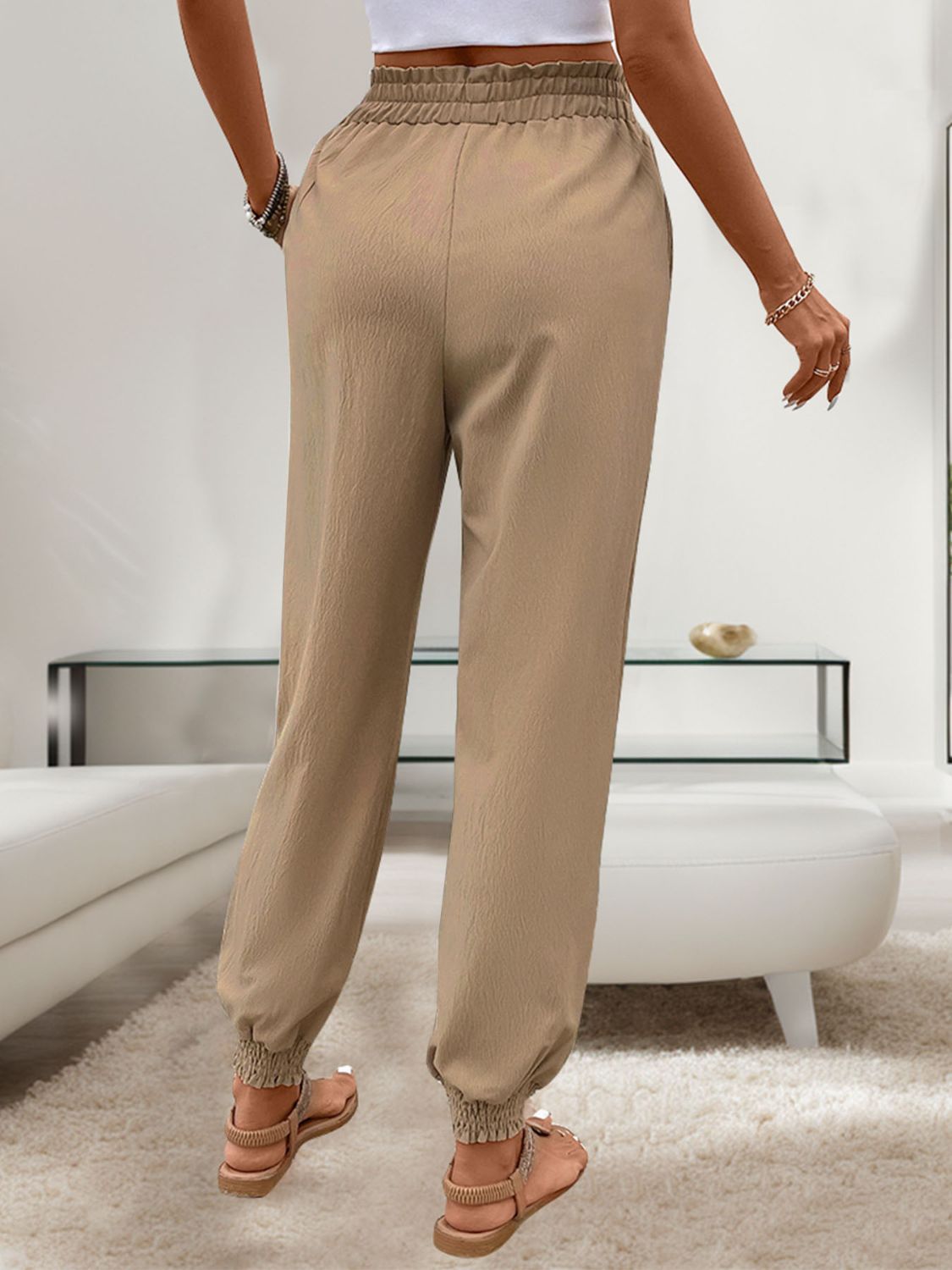 Perfee Tied Elastic Waist Pants with Pockets - Luxe4Everyday Tan / S Pants