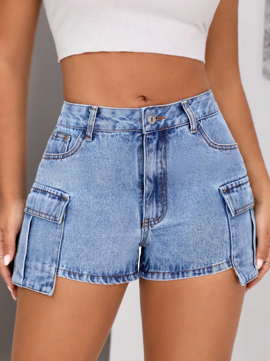 Mid-Rise Waist Denim Shorts with Pockets - Luxe4Everyday Shorts