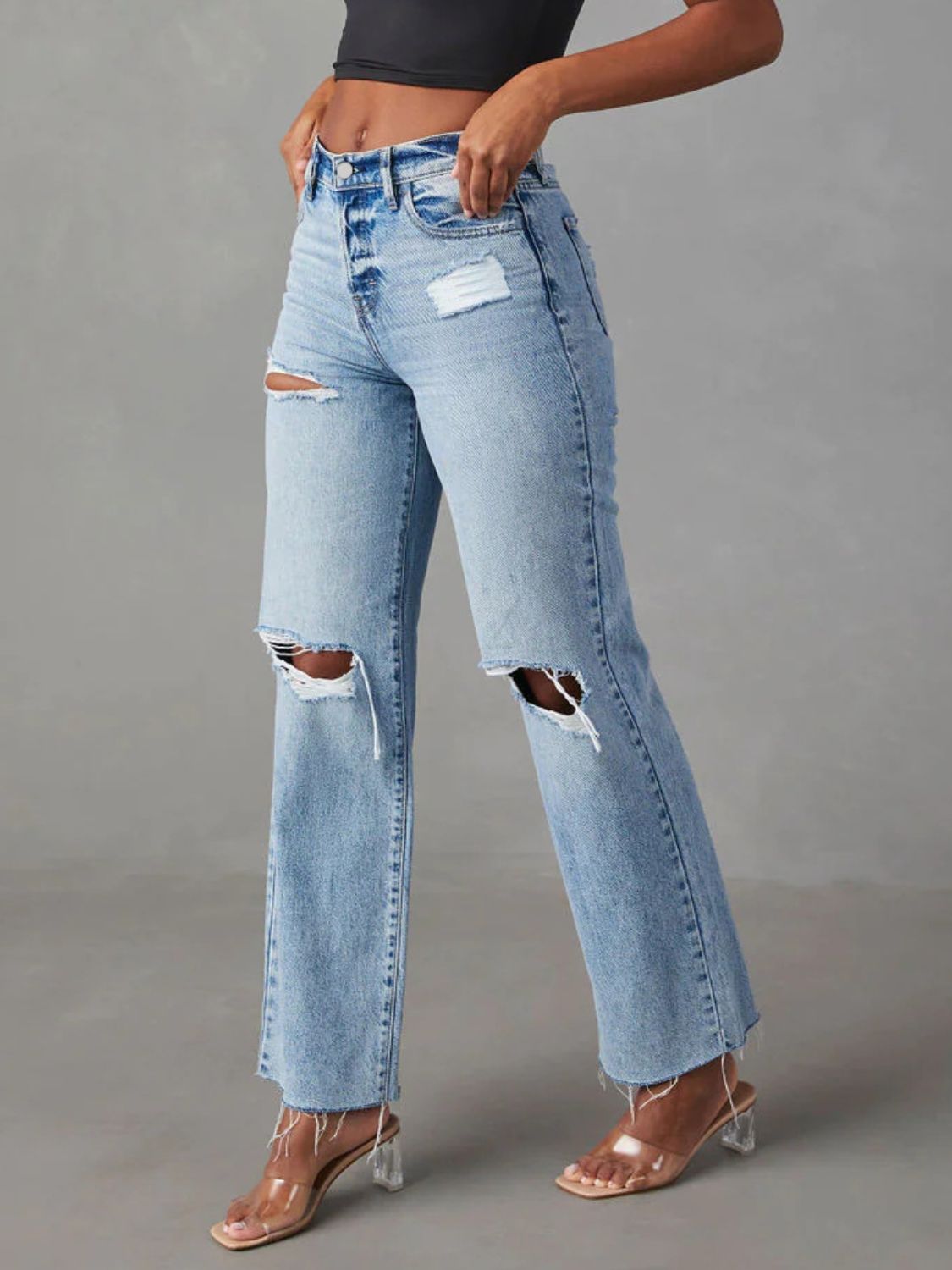 Distressed Straight Leg Jeans with Pockets - Luxe4Everyday Jeans