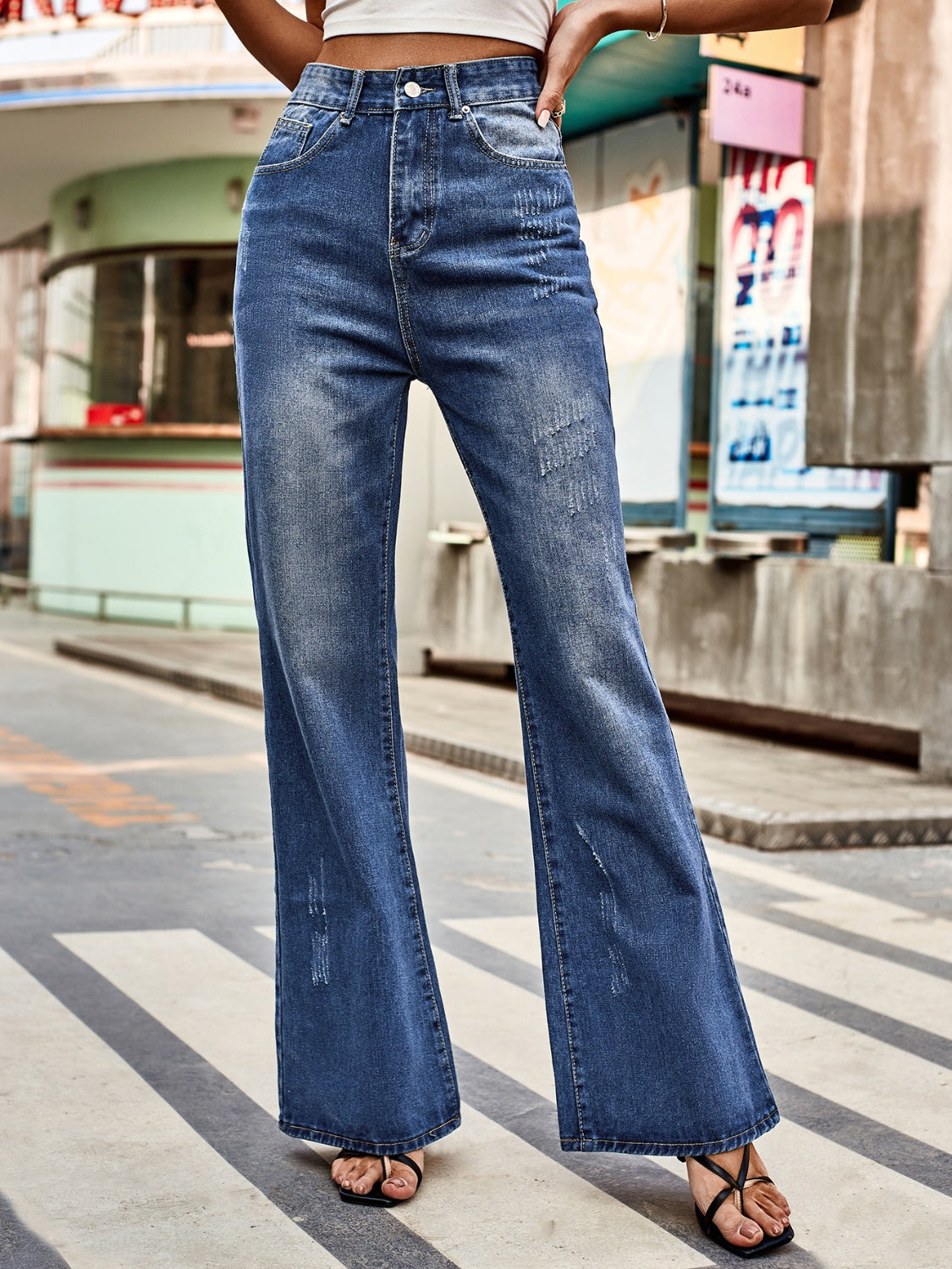 High Rise Bootcut Jeans with Pockets - Luxe4Everyday Dark Blue / S Jeans