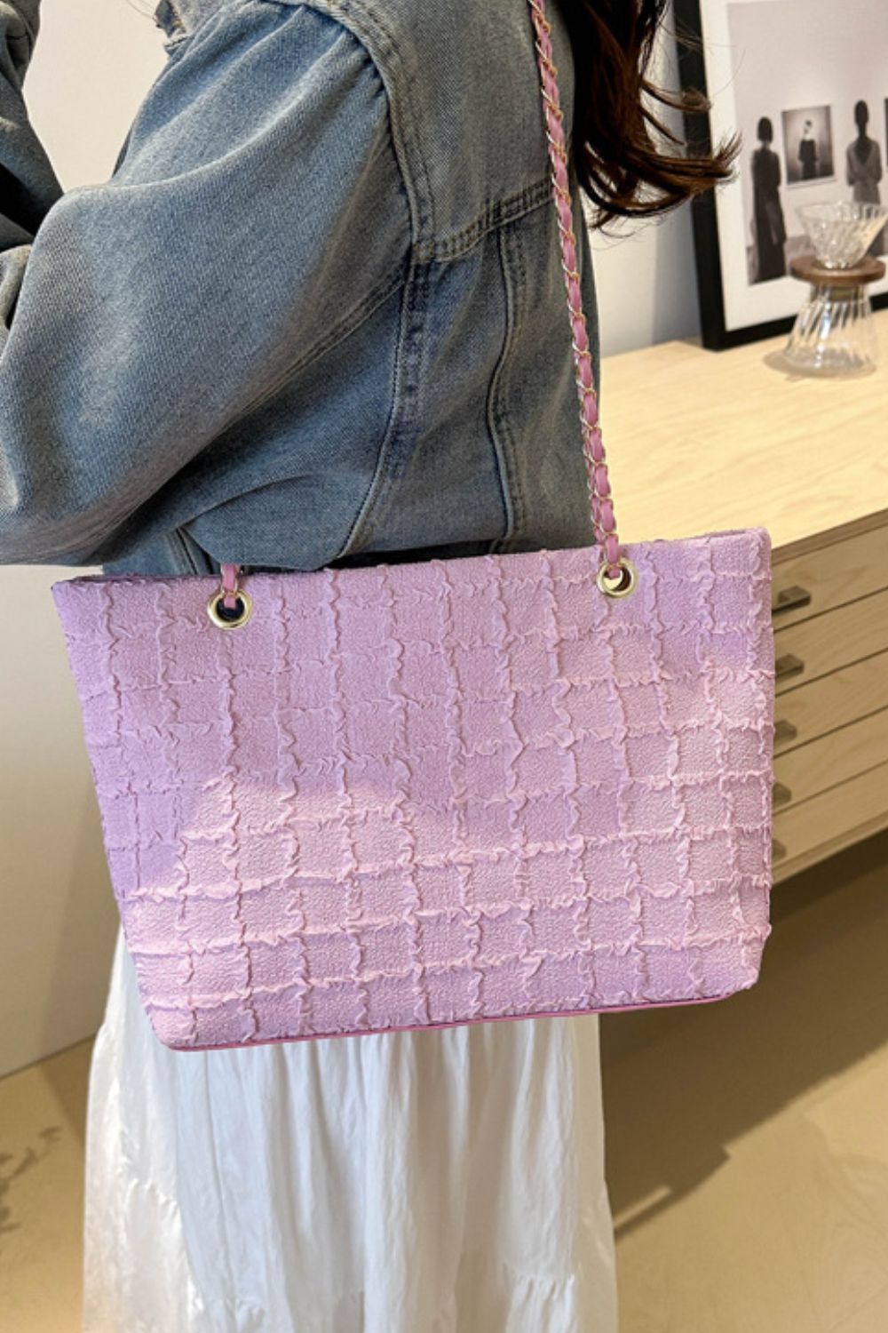 Polyester Texture Chain Tote bag - Luxe4Everyday Bags