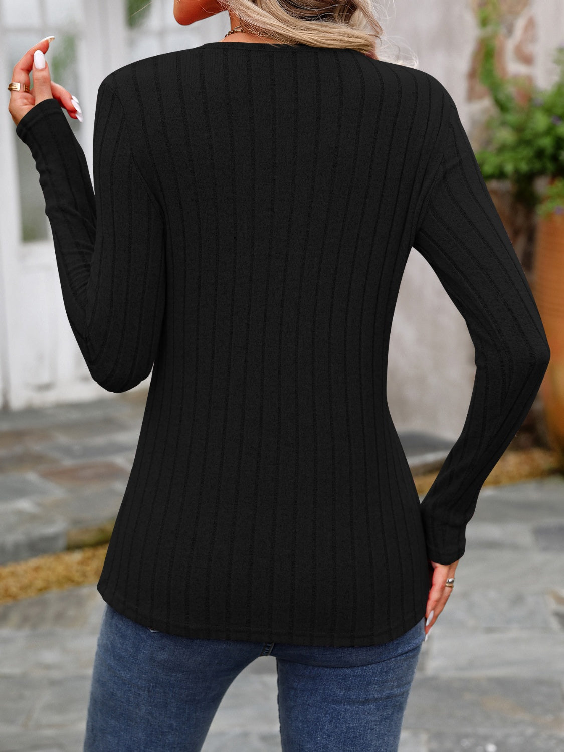 Decorative Button Round Neck Long Sleeve T-Shirt - Luxe4Everyday shirt