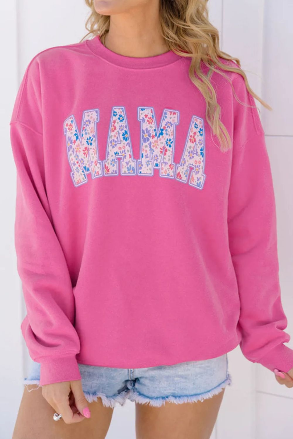 MAMA Round Neck Long Sleeve Sweatshirt - Luxe4Everyday Fuchsia Pink / S Sweatshirt