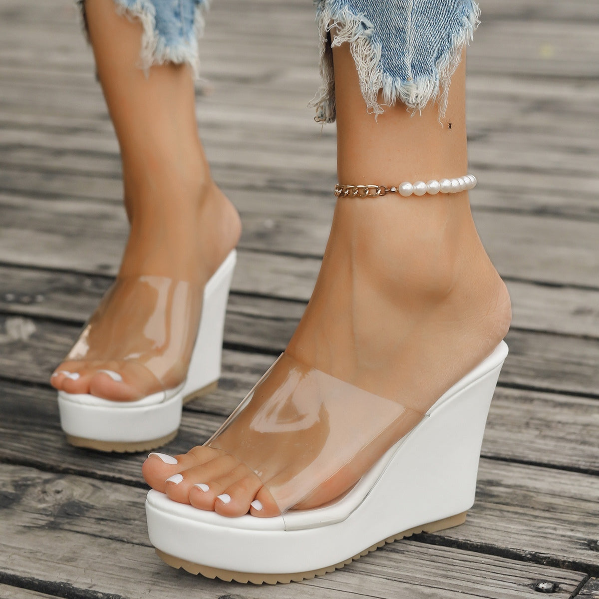 Open Toe Wedge Sandals - Luxe4Everyday White / 35(US4) Shoes