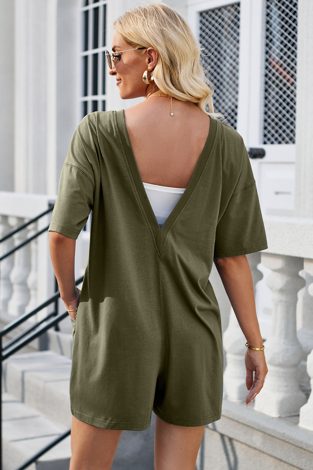 Lovelet Backless Round Neck Half Sleeve Romper - Luxe4Everyday Rompers