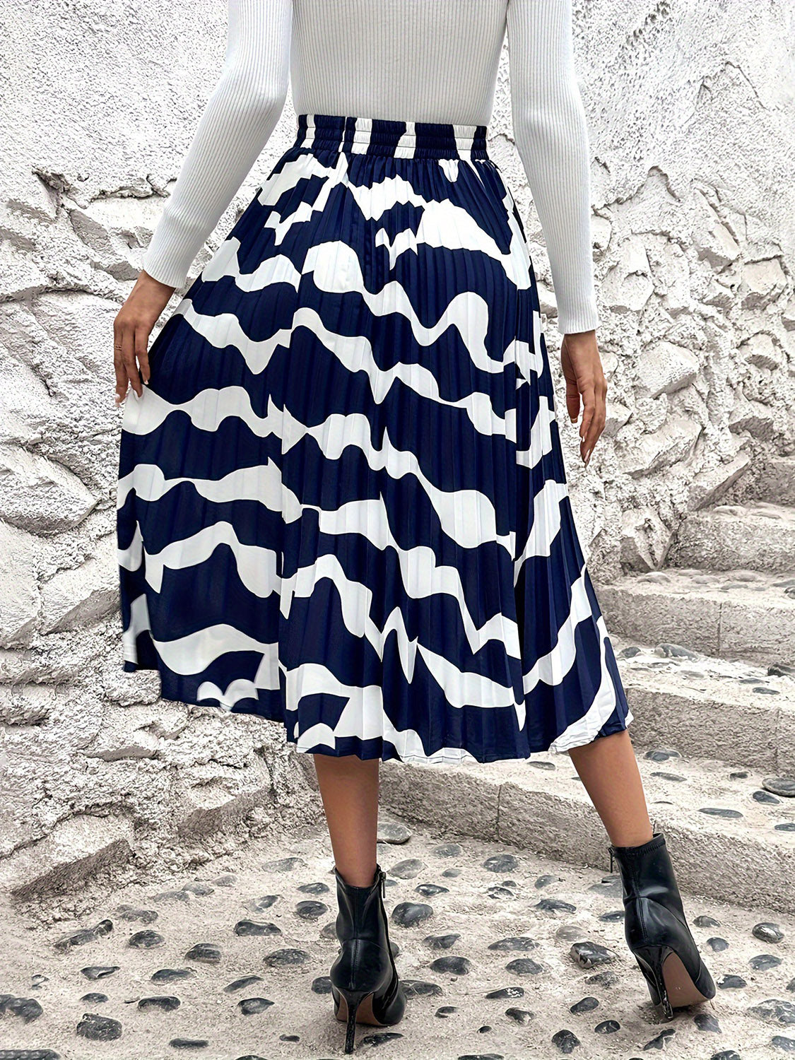 Pleated Printed Elastic Waist Skirt - Luxe4Everyday Skirt