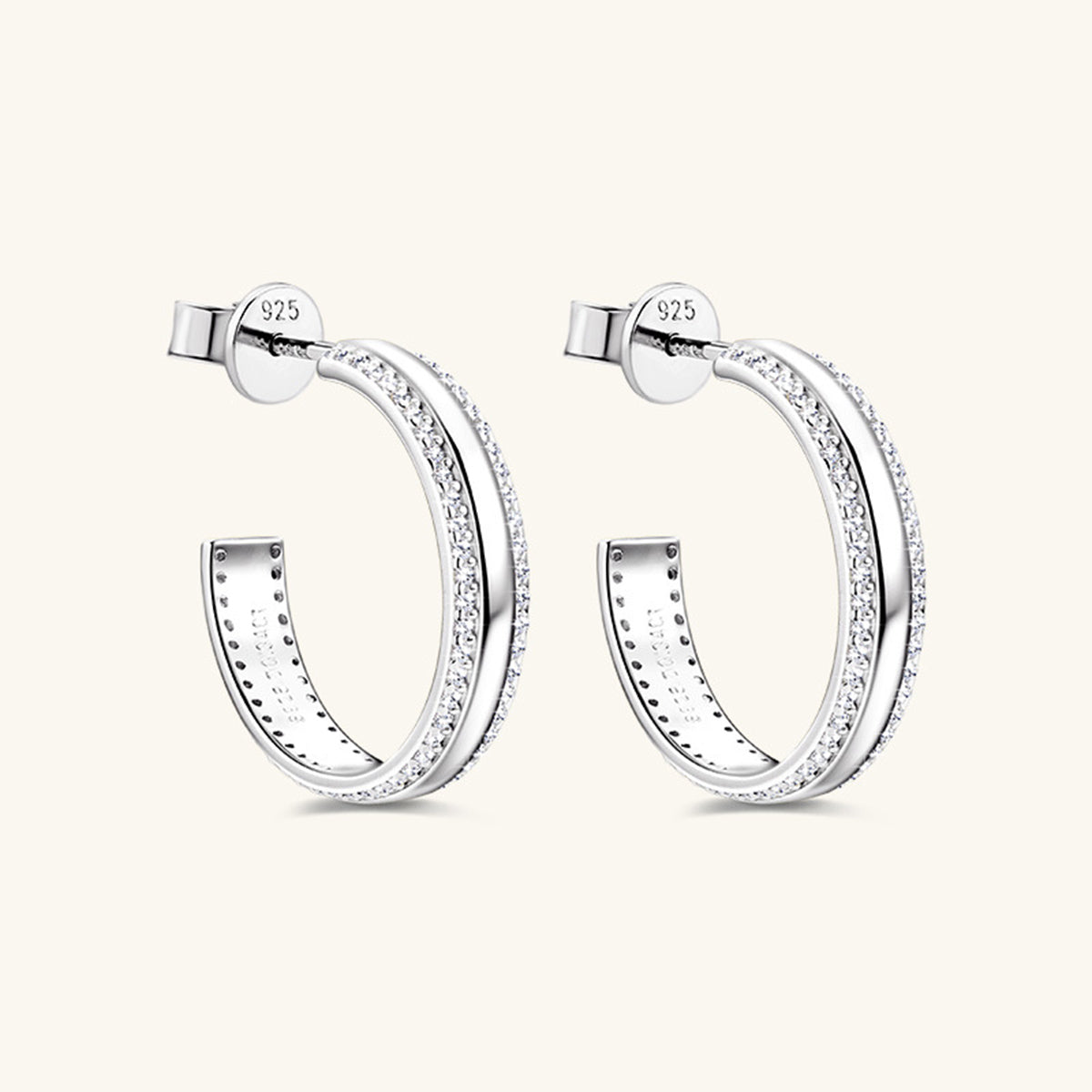 925 Sterling Silver Inlaid Moissanite C-Hoop Earrings - Luxe4Everyday Earrings