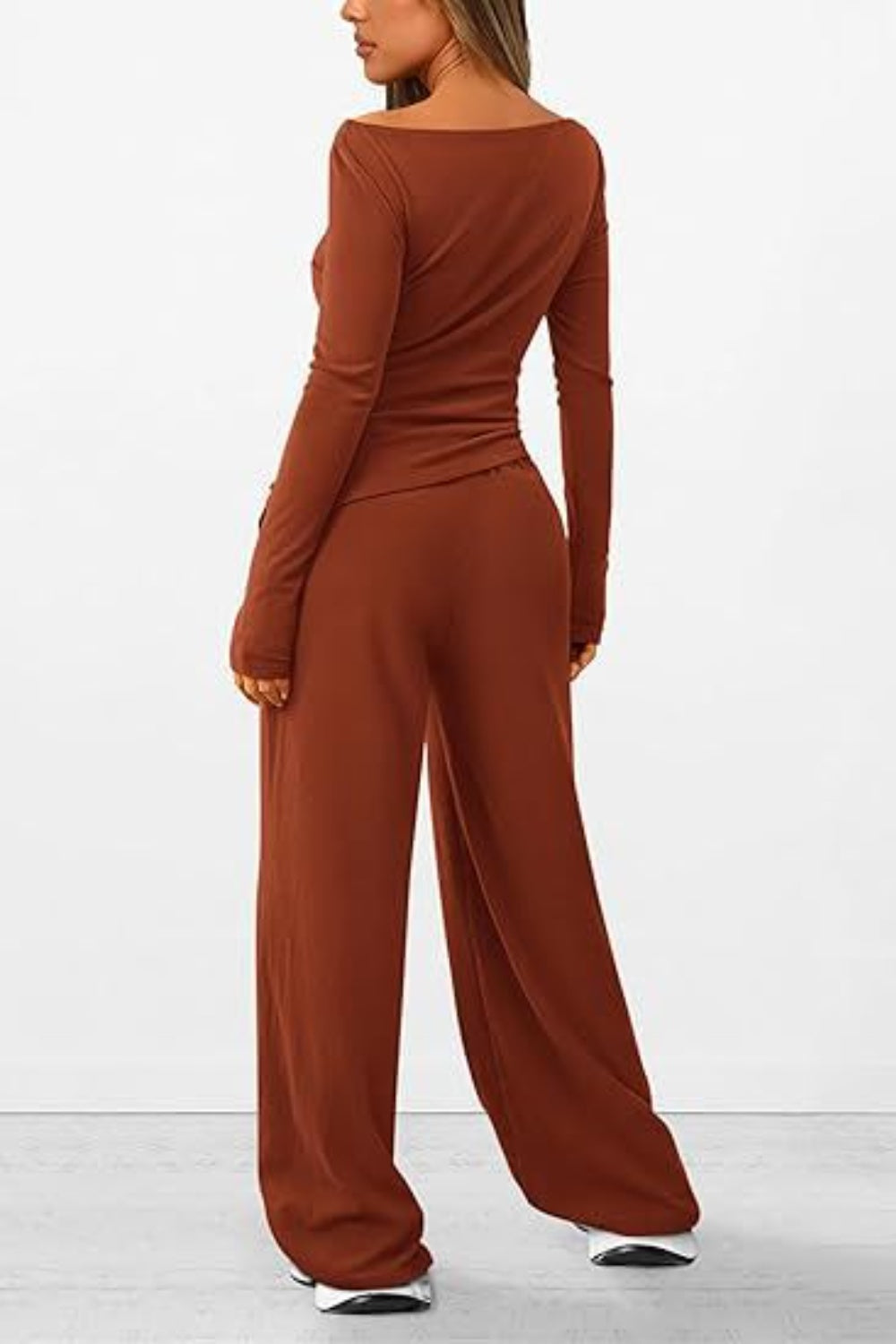 Round Neck Long Sleeve Top and Pants Set - Luxe4Everyday two-piece set