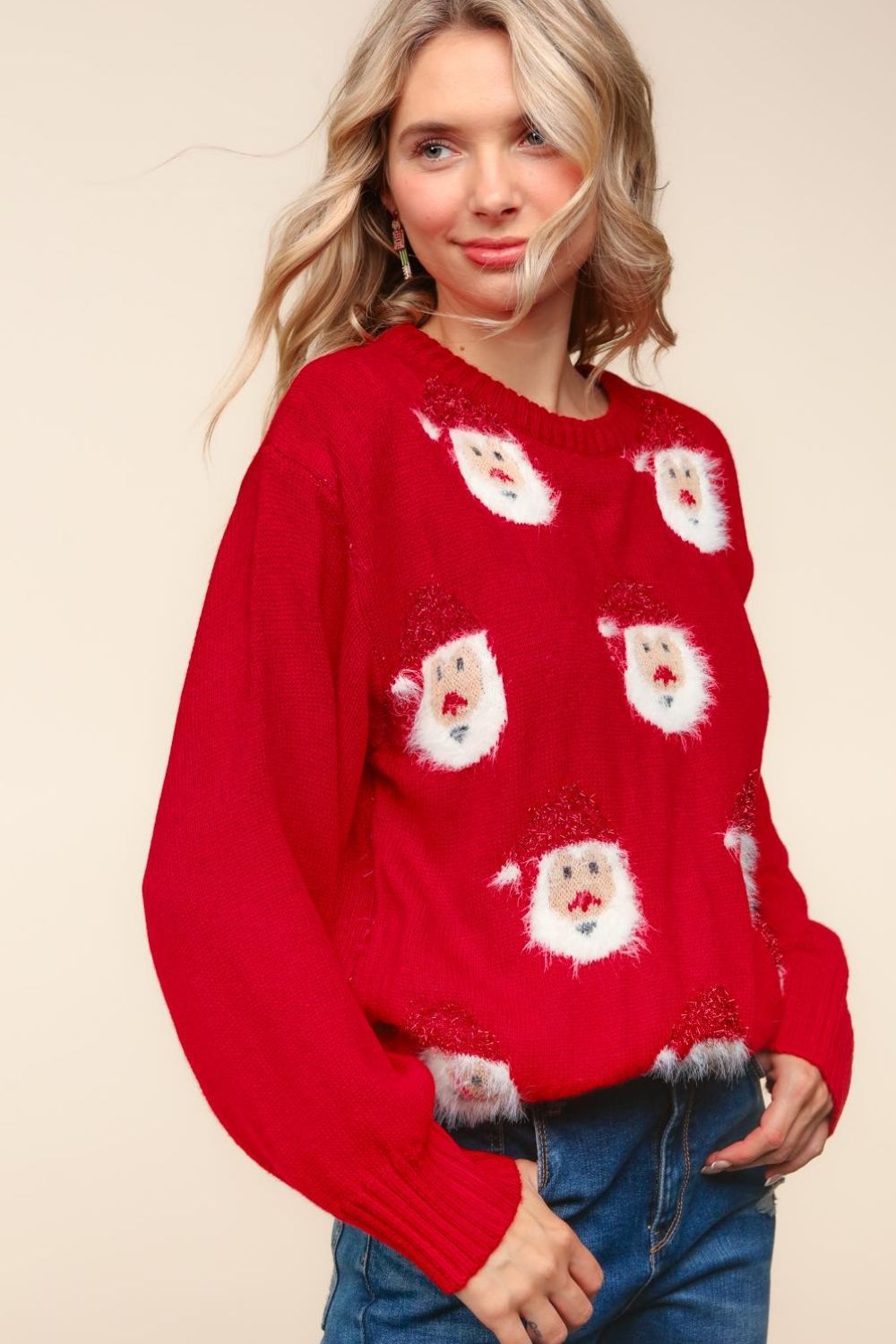 Haptics Santa Sparkle Brushed Sweater - Luxe4Everyday Red / S Sweater