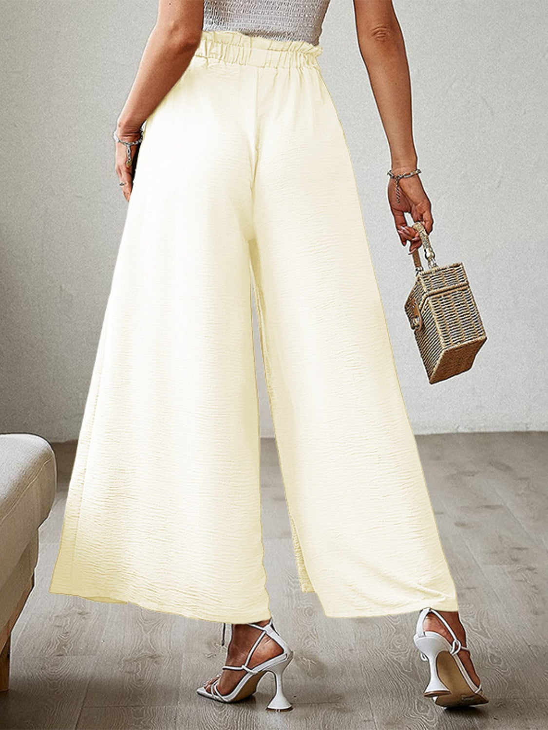 Tied Slit Wide Leg Pants - Luxe4Everyday White / S Pants