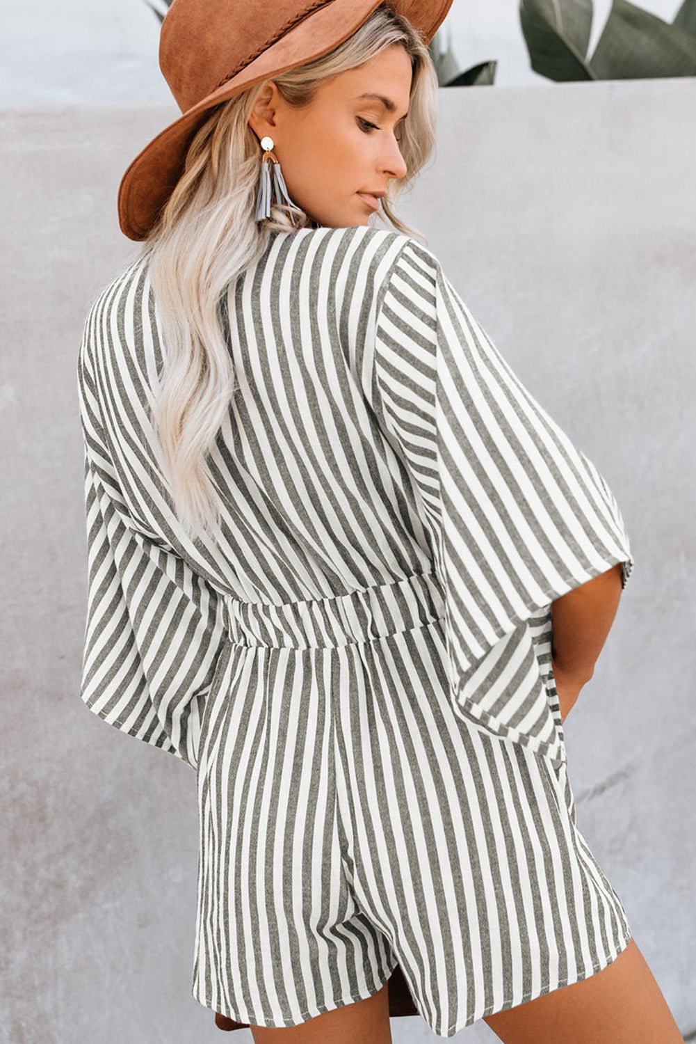 Bow Striped Kimono Sleeve Romper - Luxe4Everyday Blush Pink / S Rompers