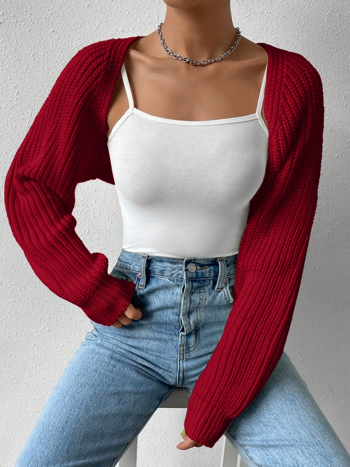 Honey Open Front Long Sleeve Cropped Cardigan - Luxe4Everyday Burgundy / S Sweater