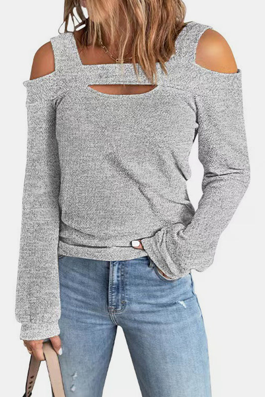 Full Size Cutout Cold Shoulder Blouse - Luxe4Everyday Heather Gray / S Shirt