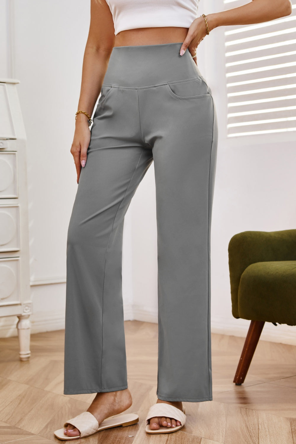 High Waist Wide Leg Pants with Pockets - Luxe4Everyday Pants