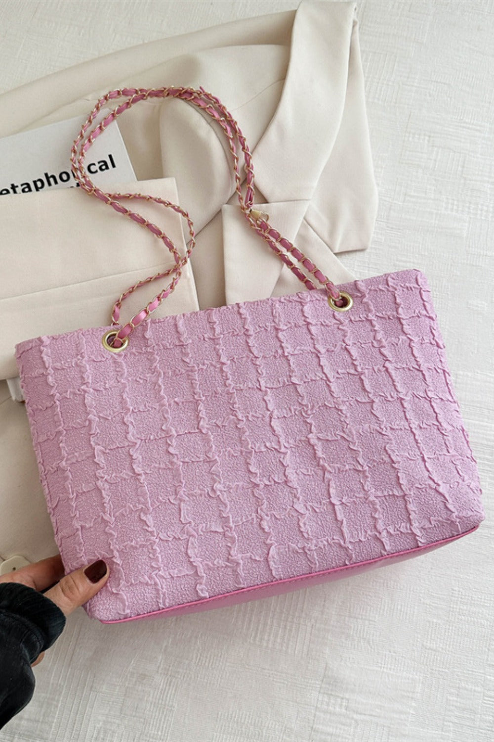 Polyester Texture Chain Tote bag - Luxe4Everyday Pink / One Size Bags