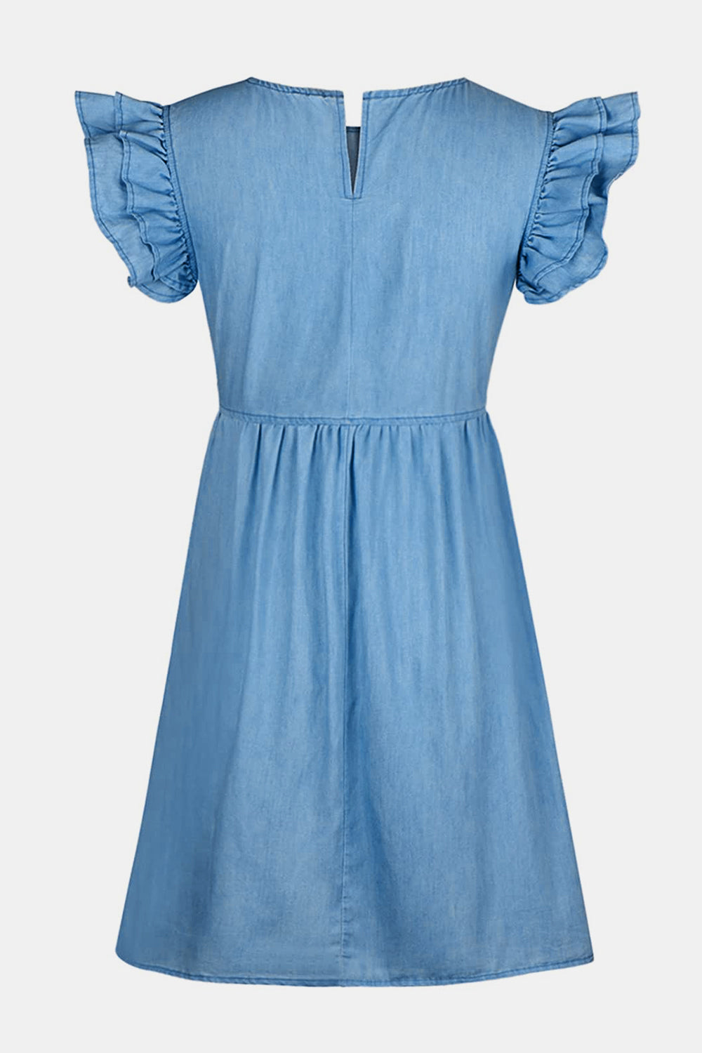 Full Size Ruffled Round Neck Cap Sleeve Denim Dress - Luxe4Everyday Dress