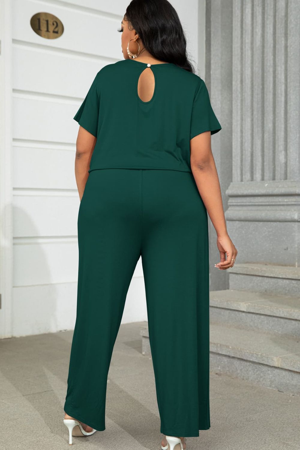 Plus Size Drawstring Waist Short Sleeve Jumpsuit - Luxe4Everyday Forest / 0XL Jumpsuit