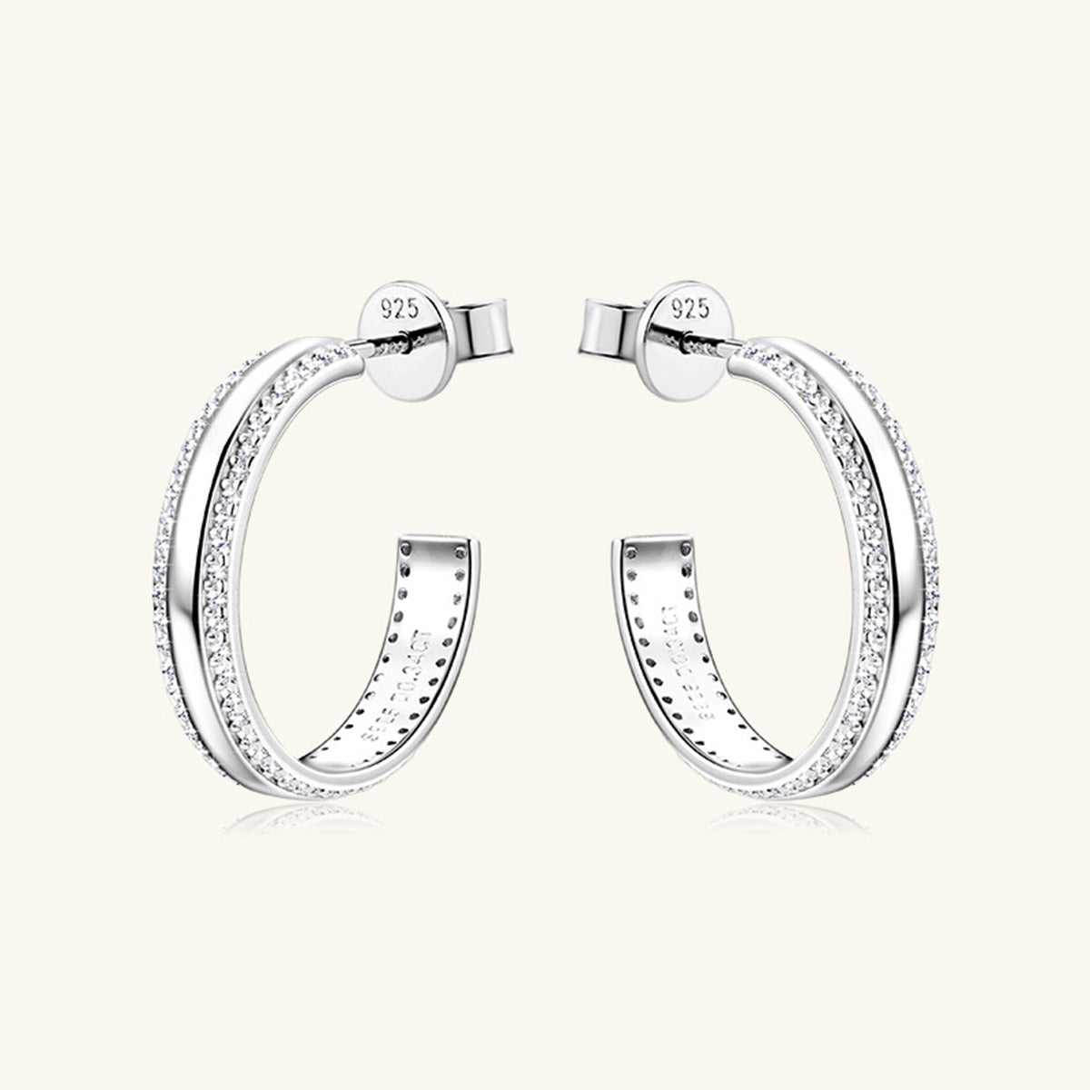 925 Sterling Silver Inlaid Moissanite C-Hoop Earrings - Luxe4Everyday Earrings