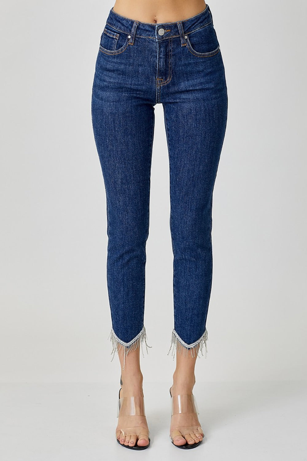 RISEN Full Size Embellished Mid Rise Crop Skinny Jeans - Luxe4Everyday Jeans