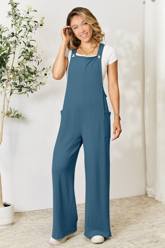 Double Take Full Size Wide Strap Overall with Pockets - Luxe4Everyday French Blue / S Overalls