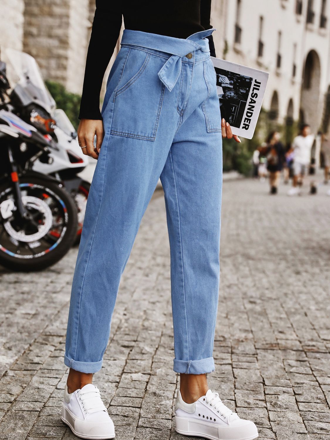 Tied Straight Jeans with Pockets - Luxe4Everyday Light / XS Jeans