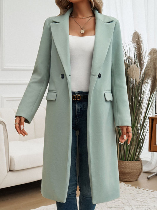 Devine Pocketed Collared Neck Long Sleeve Coat - Luxe4Everyday Sage / S Coat