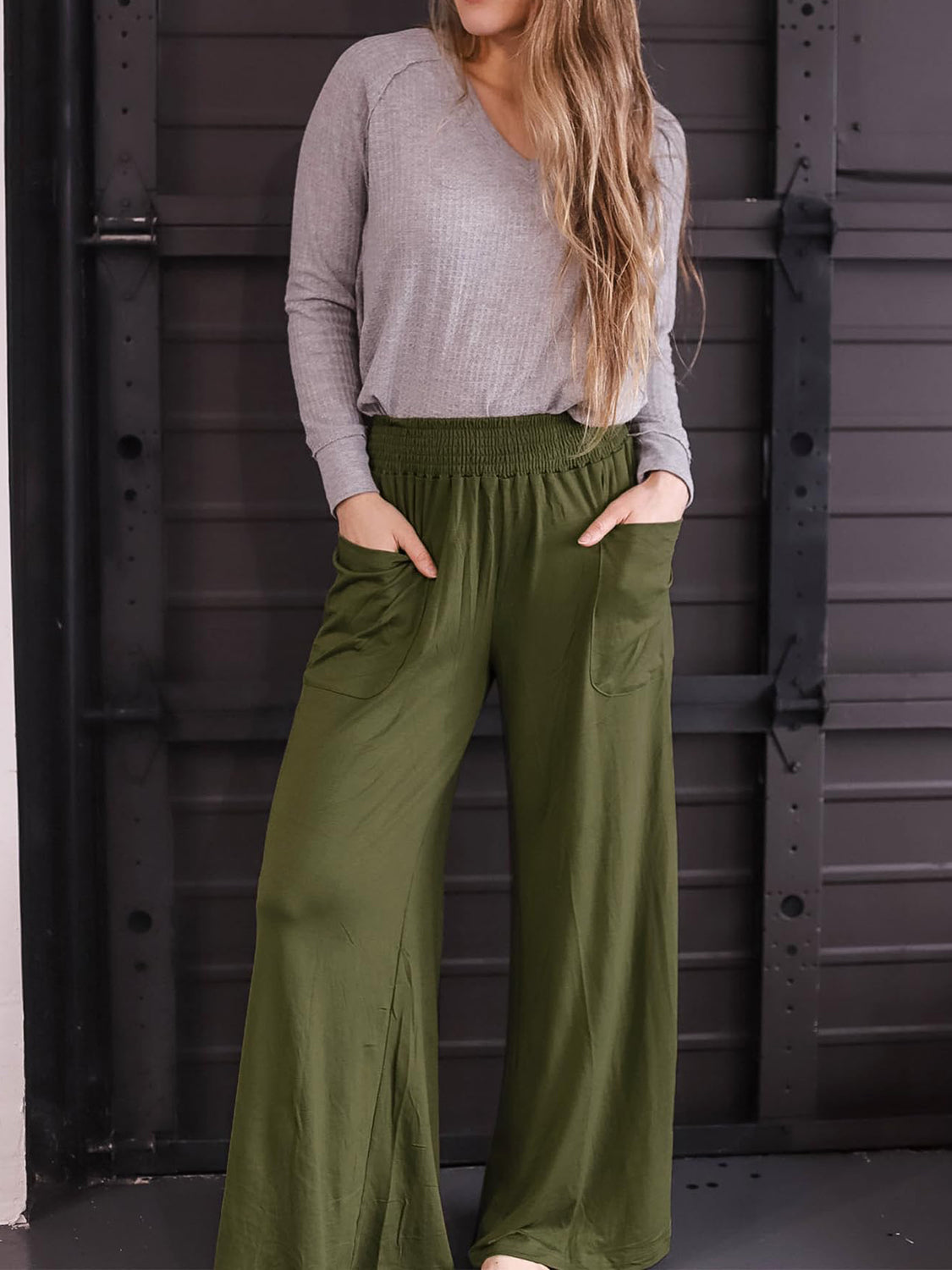 Pocketed Elastic Waist Wide Leg Pants - Luxe4Everyday Pants