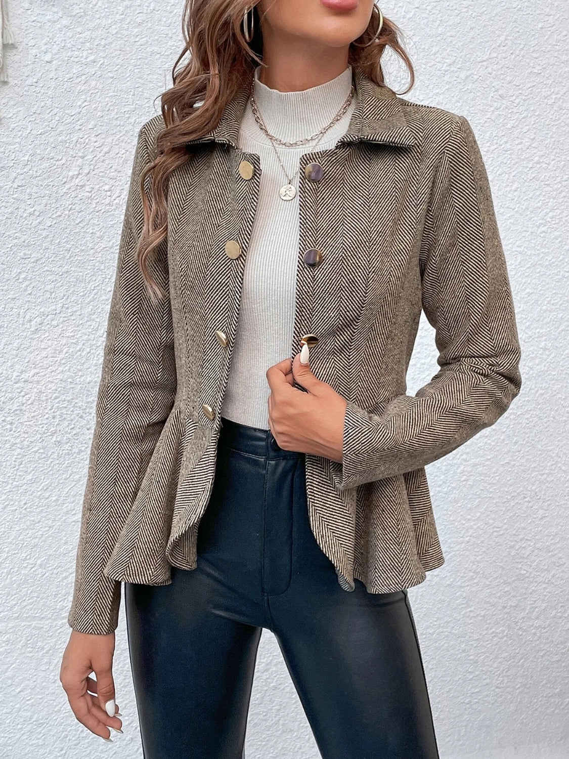 Ruffle Hem Collared Blazer - Luxe4Everyday Blazer