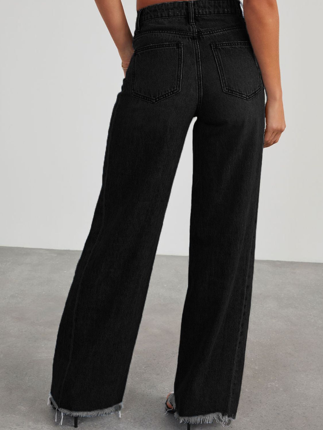 Raw Hem Wide Leg Jeans with Pockets - Luxe4Everyday Jeans