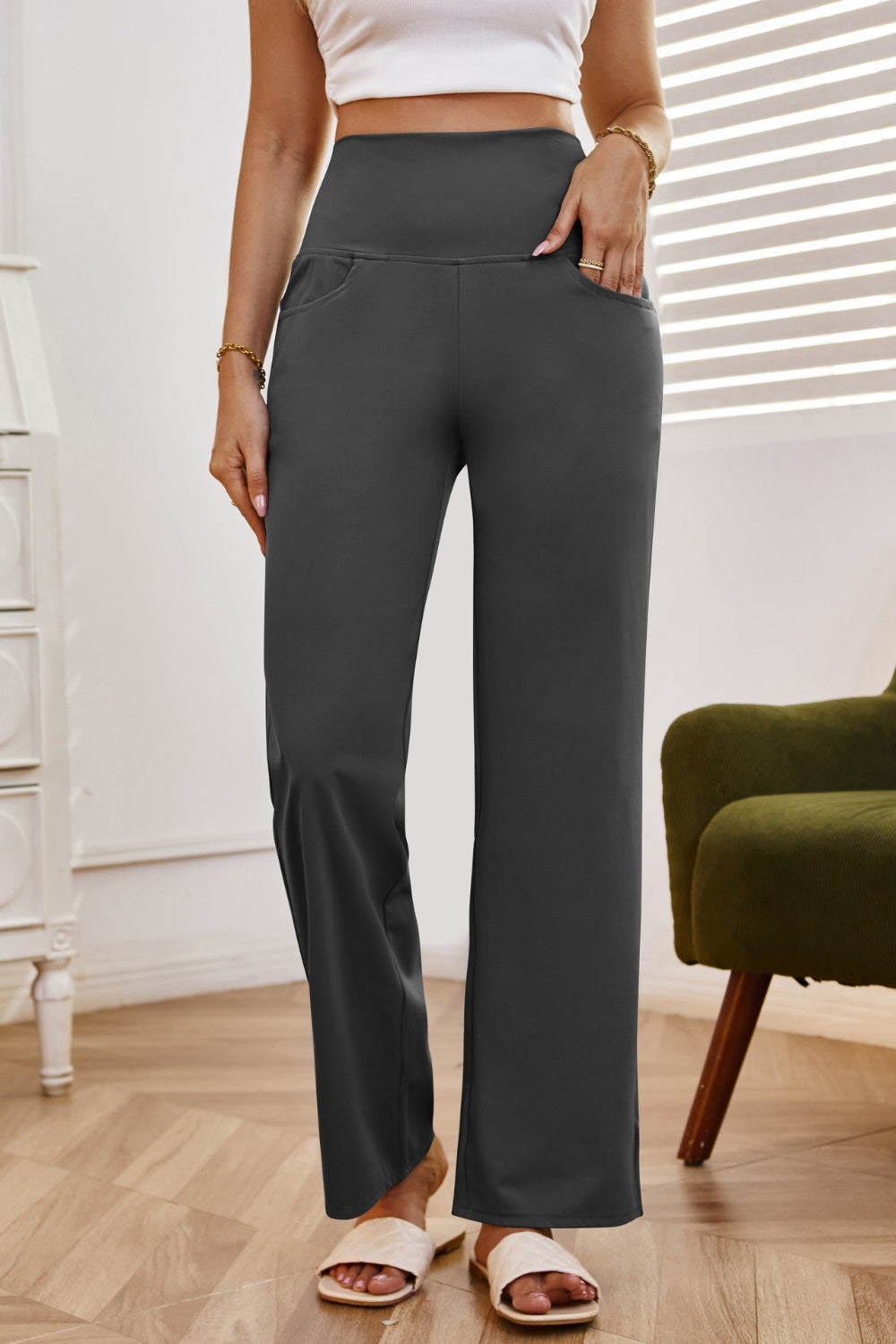 High Waist Wide Leg Pants with Pockets - Luxe4Everyday Pants