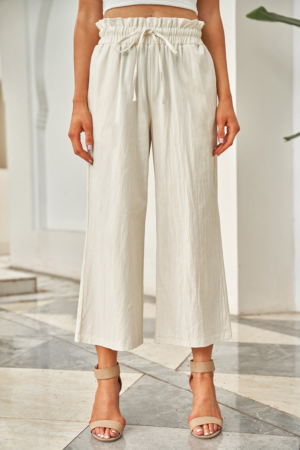 Drawstring Paperbag Waist Wide Leg Pants - Luxe4Everyday Pants