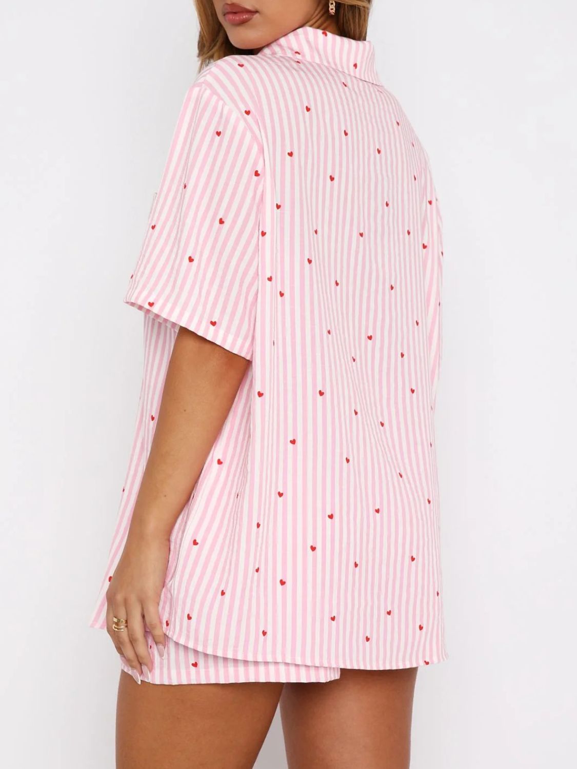 Valentine's Day Printed Collared Neck Short Sleeve Top and Shorts Set - Luxe4Everyday Blush Pink / S Pajamas