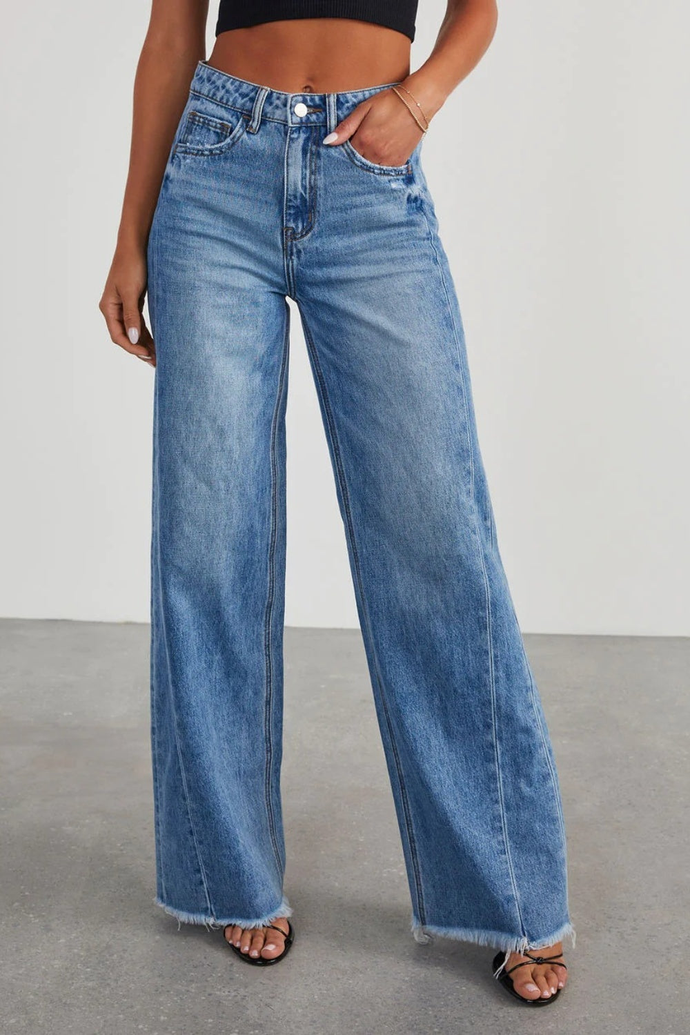 Raw Hem Wide Leg Jeans with Pockets - Luxe4Everyday Medium / S Jeans