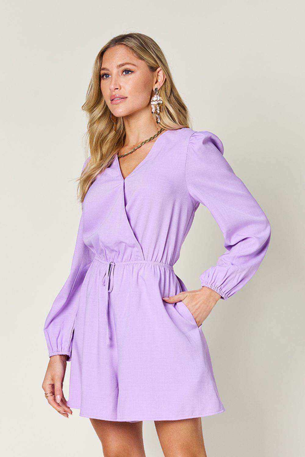 Double Take Full Size Drawstring Long Sleeve Romper - Luxe4Everyday Jumpsuit