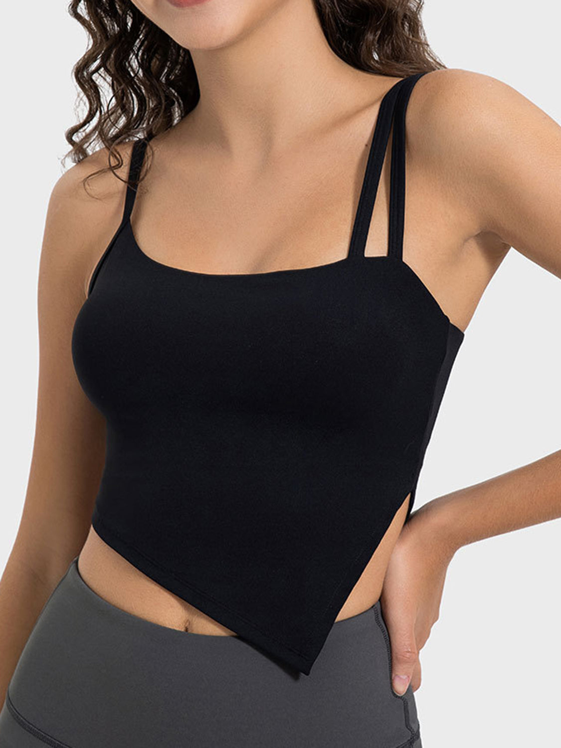 Millennia Slit Asymmetrical Neck Active Cami - Luxe4Everyday Black / 4 Activewear