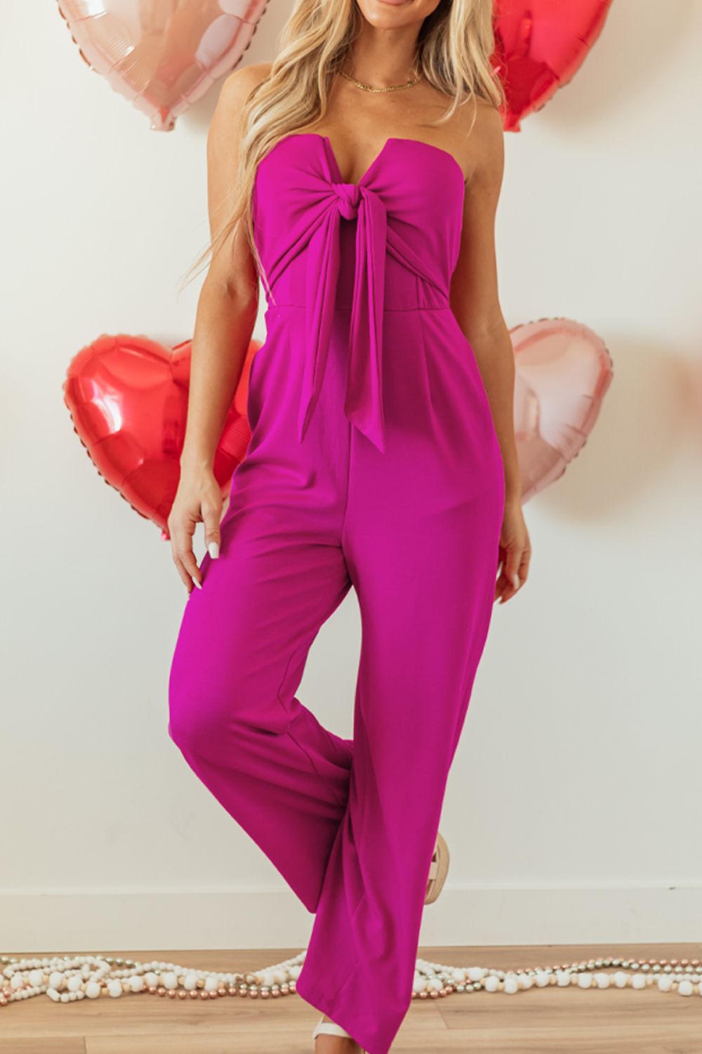 Tied Tube Wide Leg Jumpsuit - Luxe4Everyday Hot Pink / S Jumpsuit