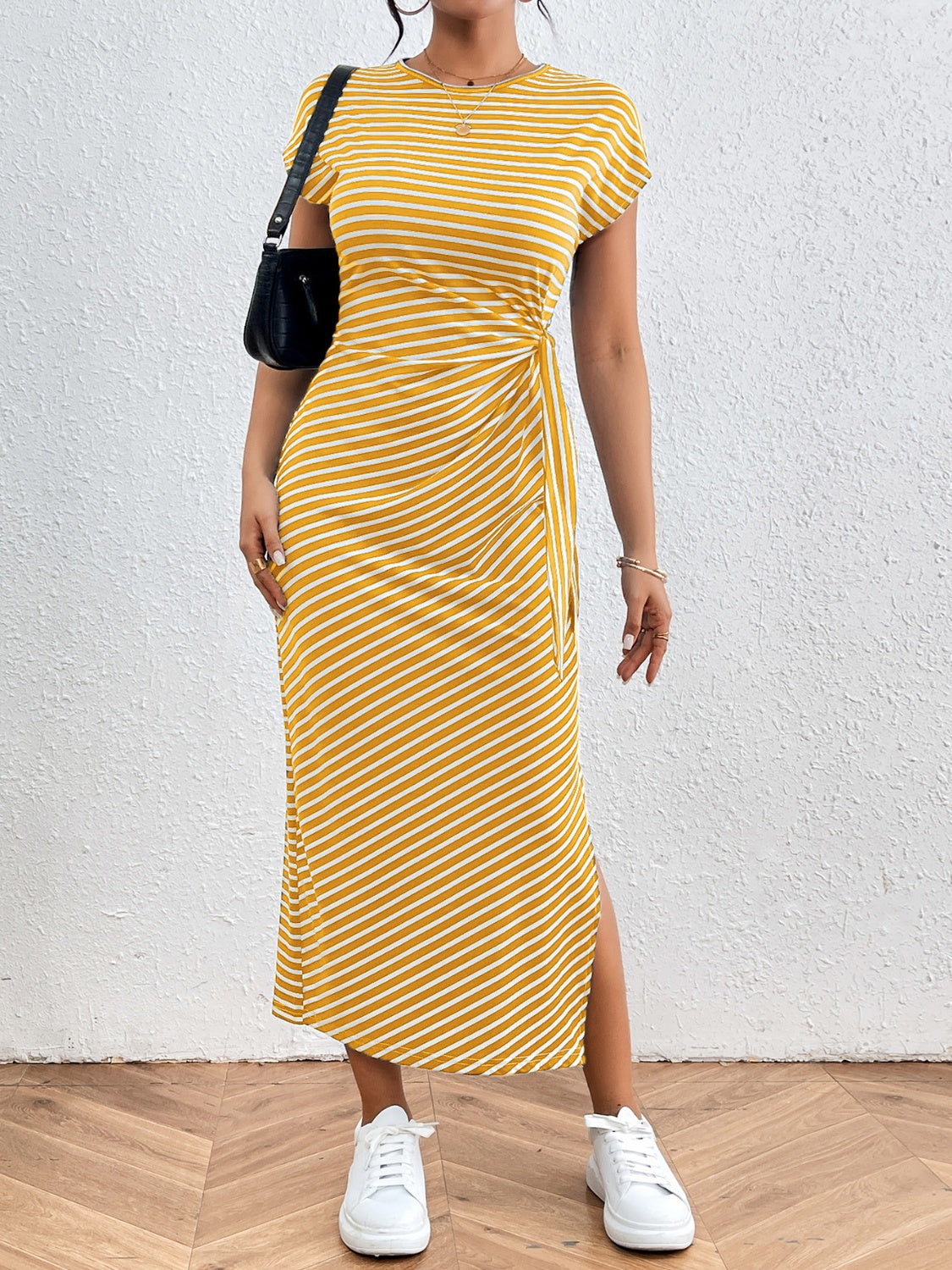 Honey Tied Striped Round Neck Short Sleeve Tee Dress - Luxe4Everyday Dress