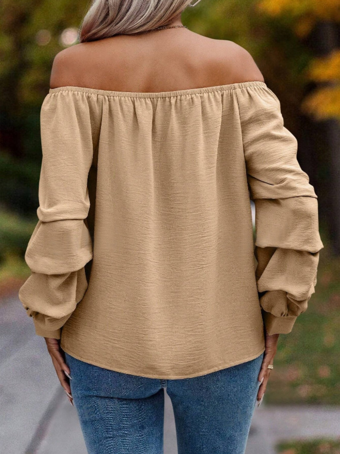 Ruched Off-Shoulder Long Sleeve Blouse - Luxe4Everyday Shirt