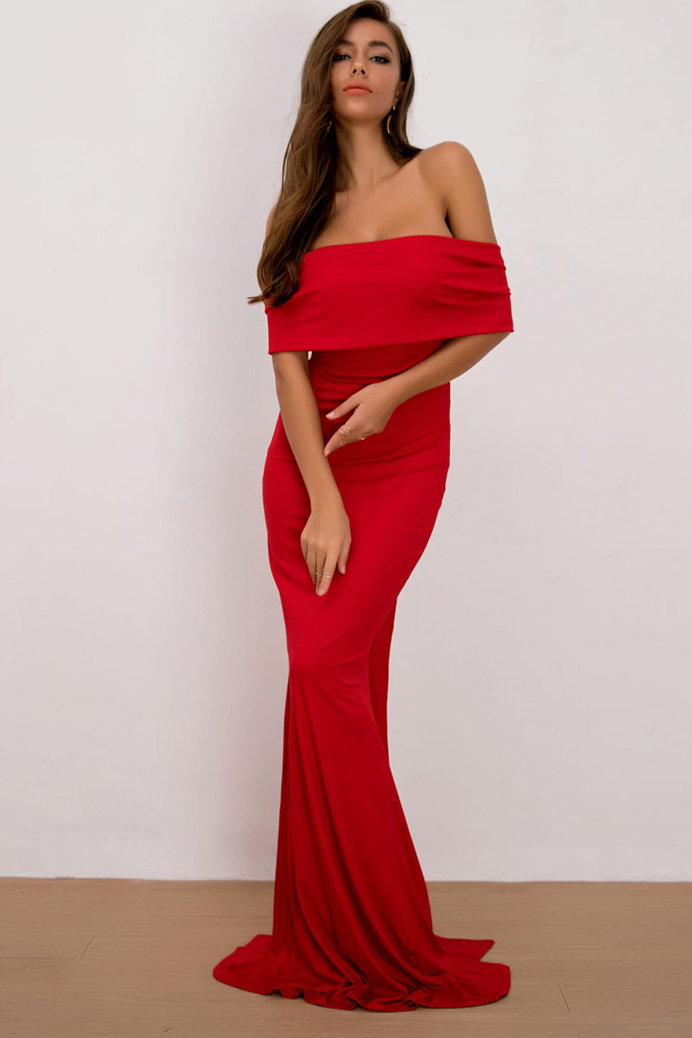 Off-Shoulder Floor Length Dress - Luxe4Everyday Red / S Dress