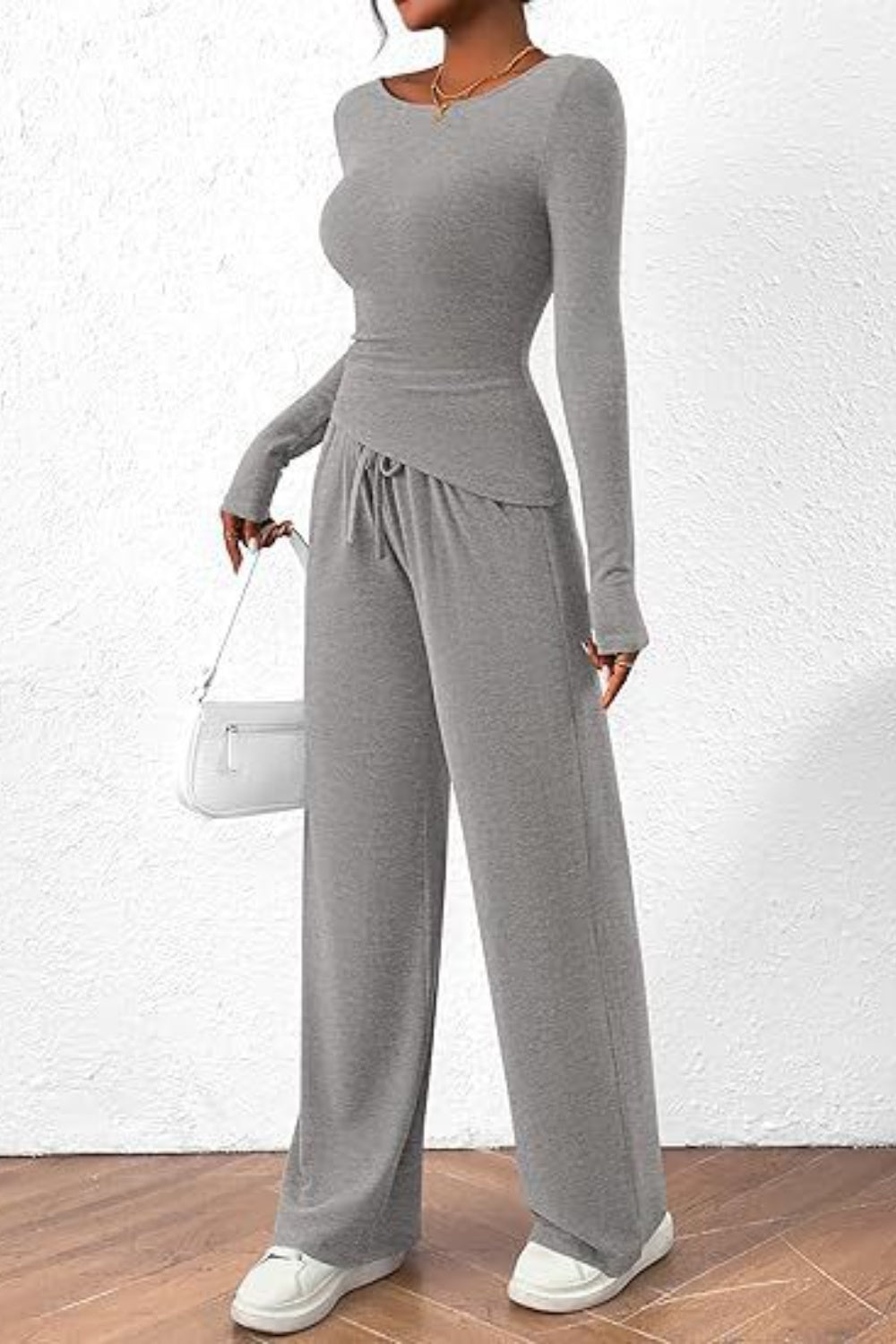 Round Neck Long Sleeve Top and Pants Set - Luxe4Everyday two-piece set