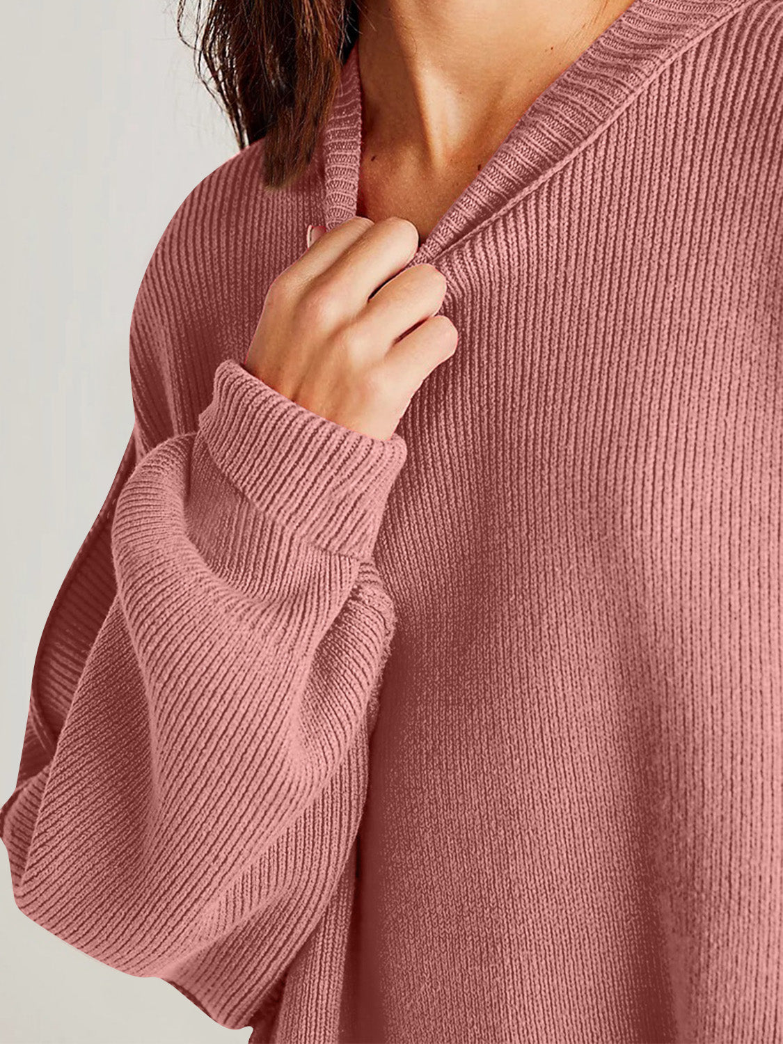 Double Take Side Slit Round Neck Long Sleeve Sweater - Luxe4Everyday Sweater